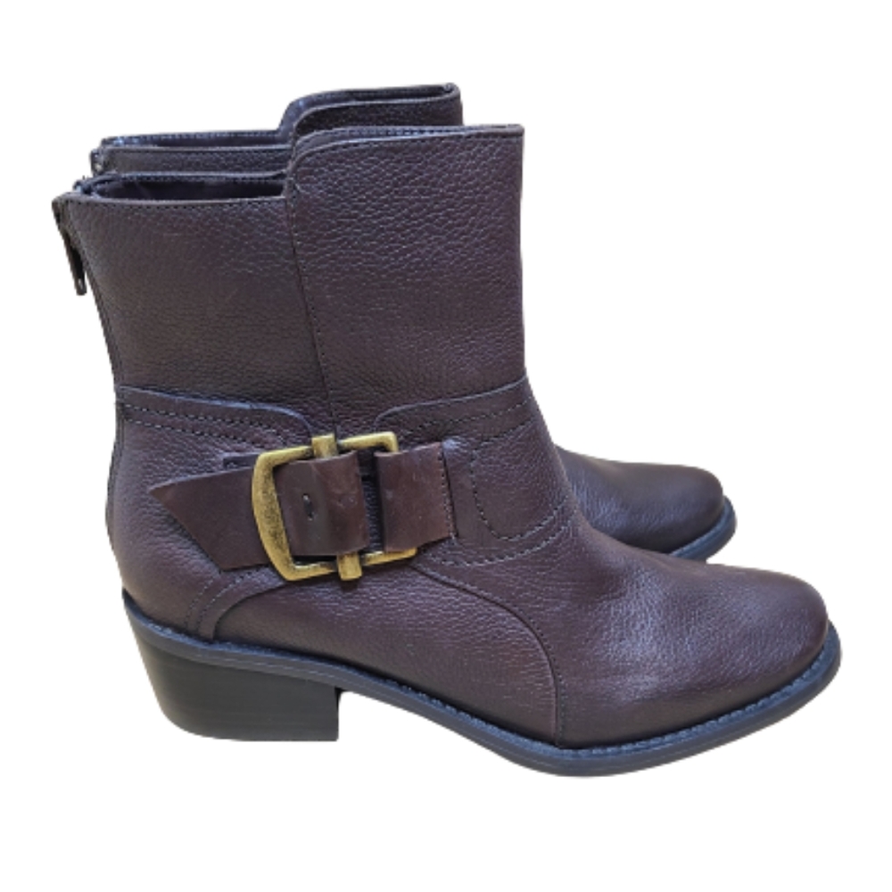 NINE WEST BROWN SYLVIE HEELED BOOT WITH ZIPPERS SIZE 5.5
